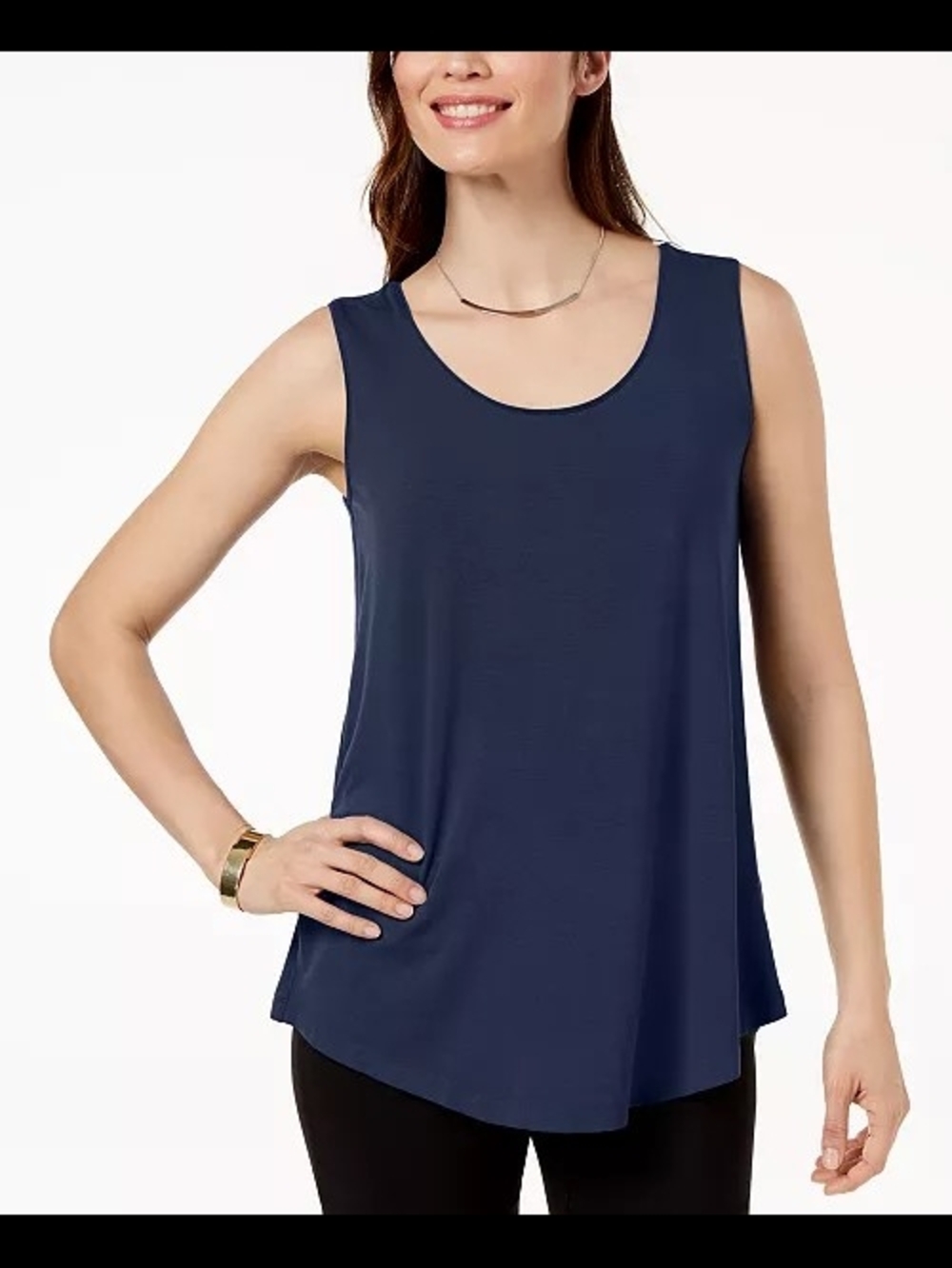 JM Collection Navy Scoop Neck Tank Top